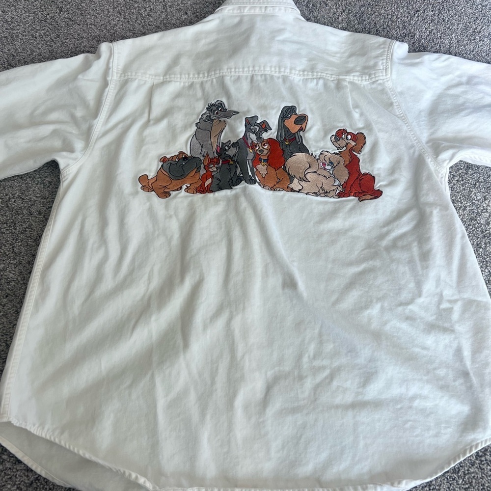 Vintage Disney Store Lady & The Tramp Ivory Button Down Embroidered Shirt Large - Picture 6 of 11